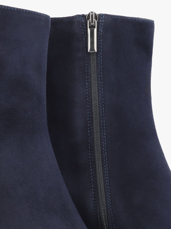Jenny Navy Suede Shaped Heel Ankle Boots