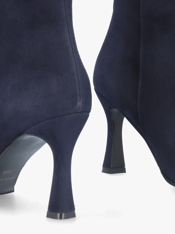 Jenny Navy Suede Shaped Heel Ankle Boots