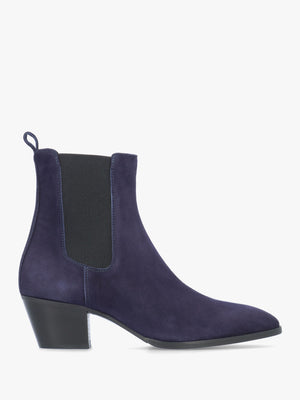 Margot Navy Suede Western Stacked Heel Chelsea Boots