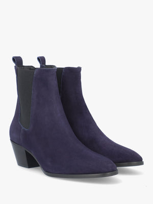 Margot Navy Suede Western Stacked Heel Chelsea Boots