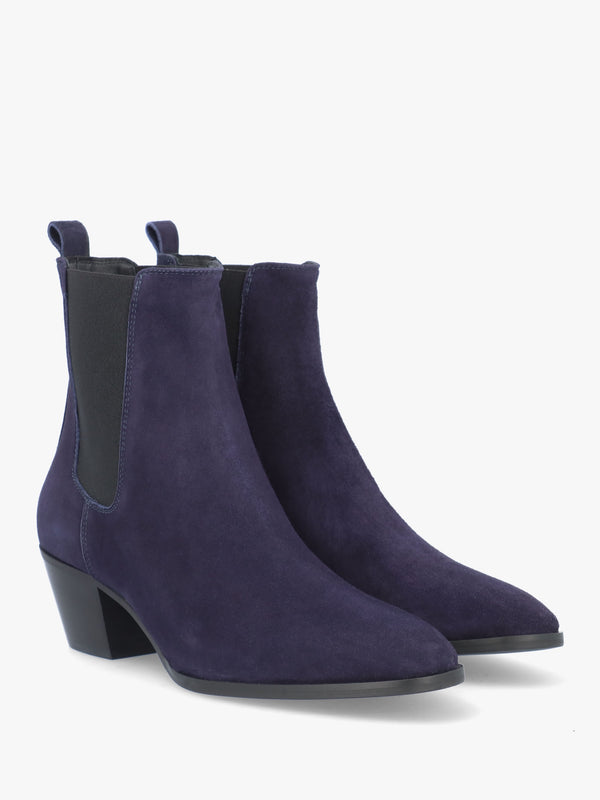 Margot Navy Suede Western Stacked Heel Chelsea Boots