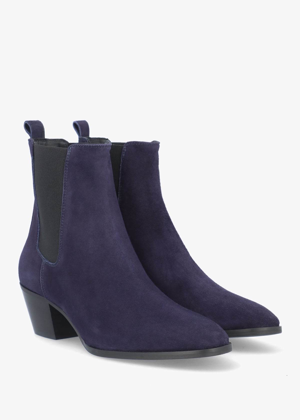Margot Navy Suede Western Stacked Heel Chelsea Boots