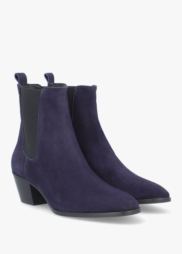 Margot Navy Suede Western Stacked Heel Chelsea Boots