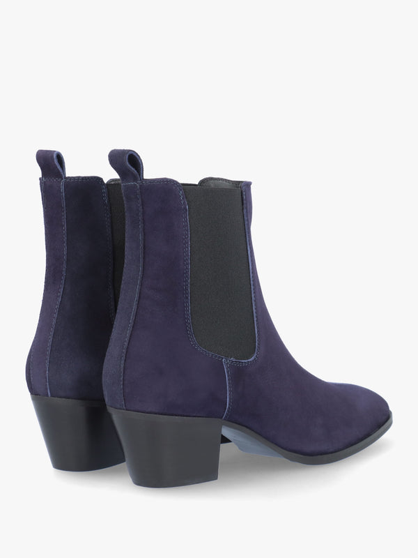 Margot Navy Suede Western Stacked Heel Chelsea Boots