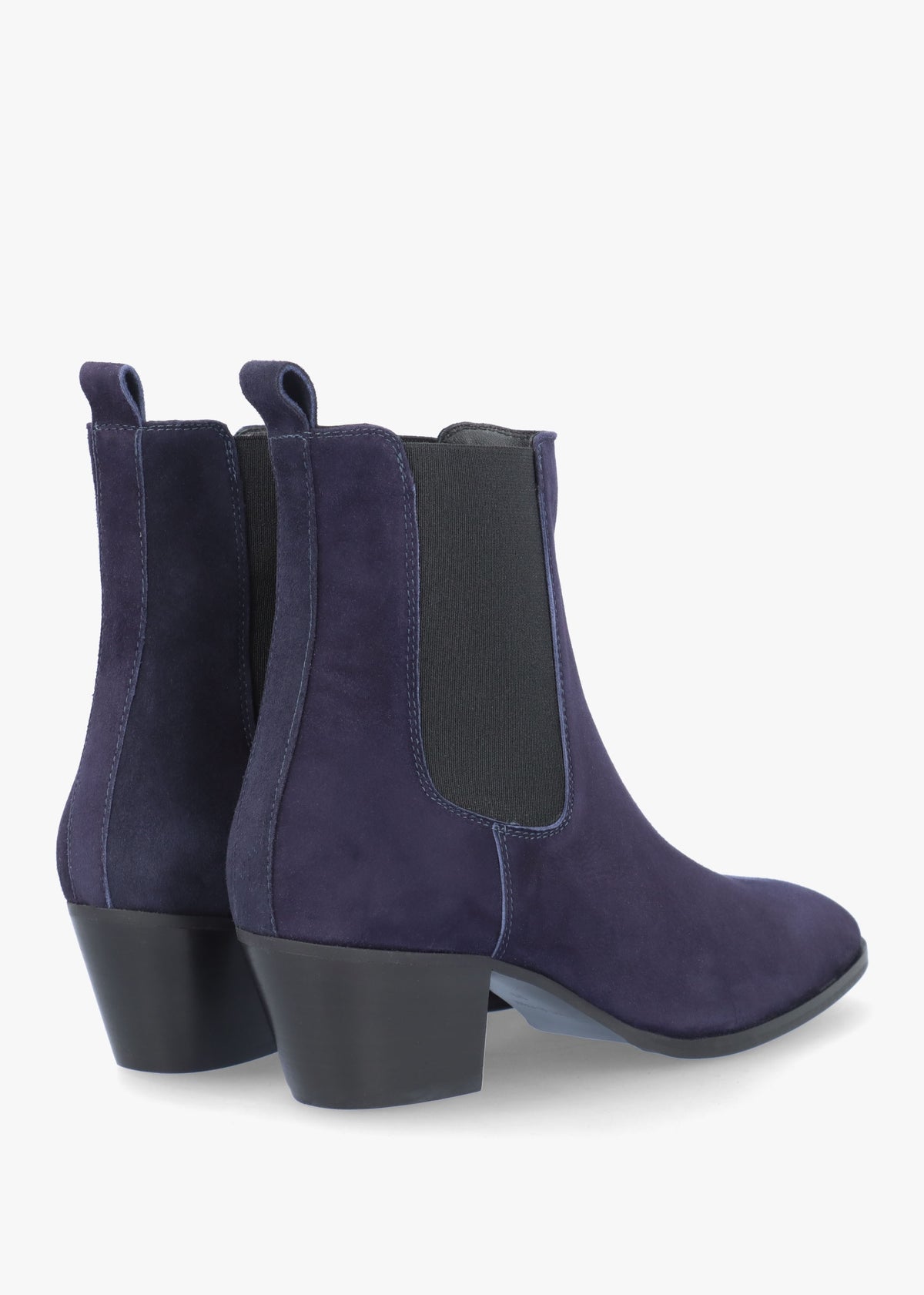 Margot Navy Suede Western Stacked Heel Chelsea Boots