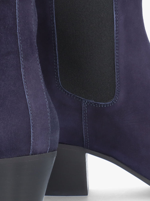 Margot Navy Suede Western Stacked Heel Chelsea Boots