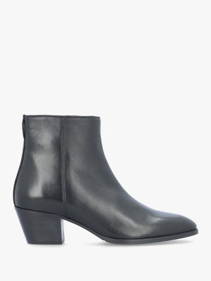 Maggie Black Leather Westen Stack Heel Ankle Boots