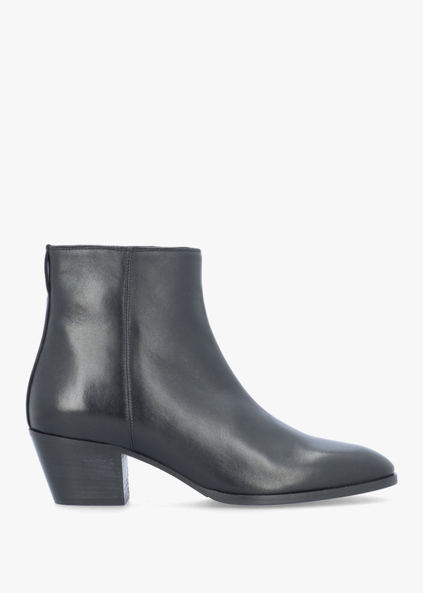Maggie Black Leather Westen Stack Heel Ankle Boots
