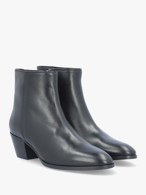 Maggie Black Leather Westen Stack Heel Ankle Boots