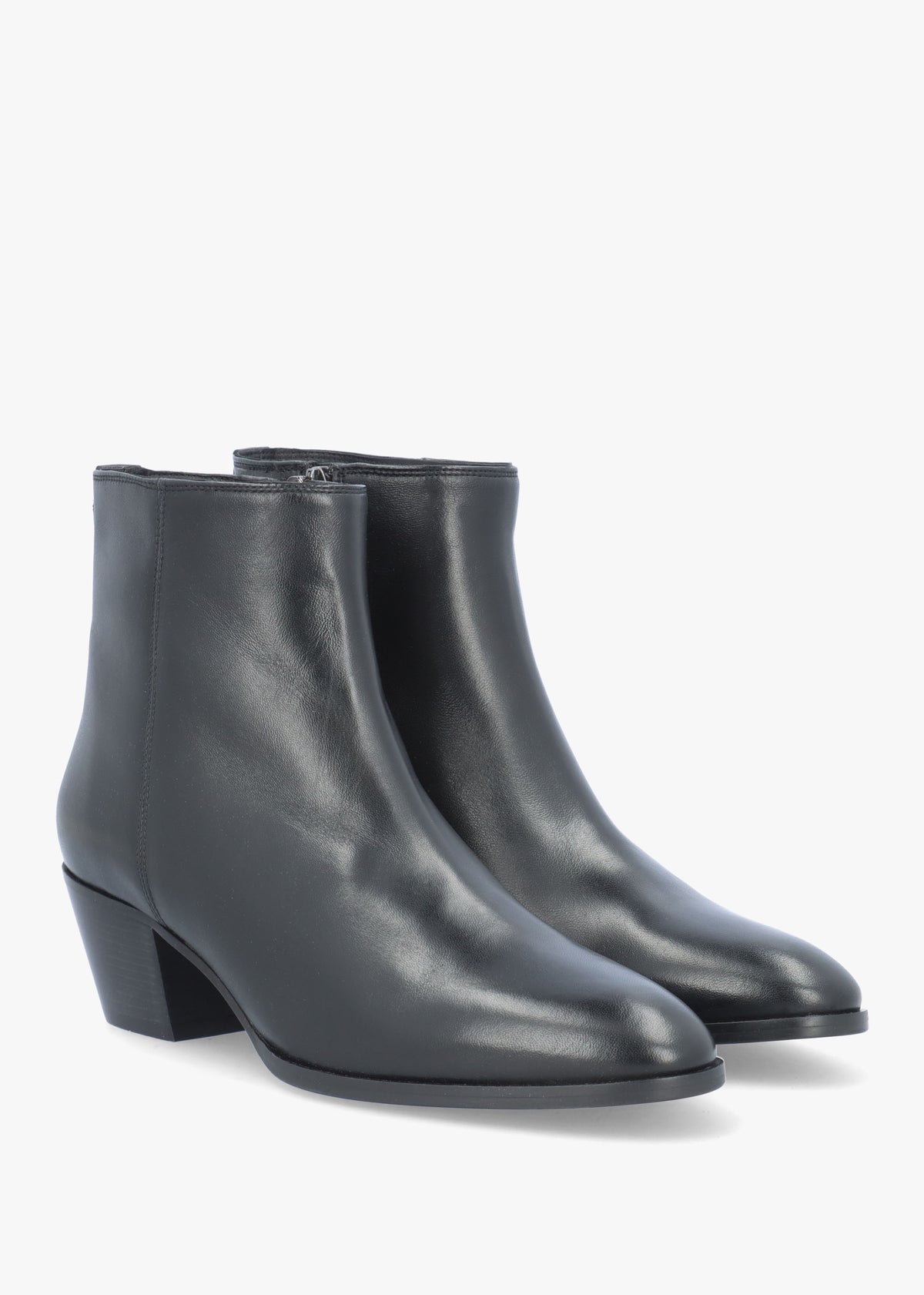 Maggie Black Leather Westen Stack Heel Ankle Boots