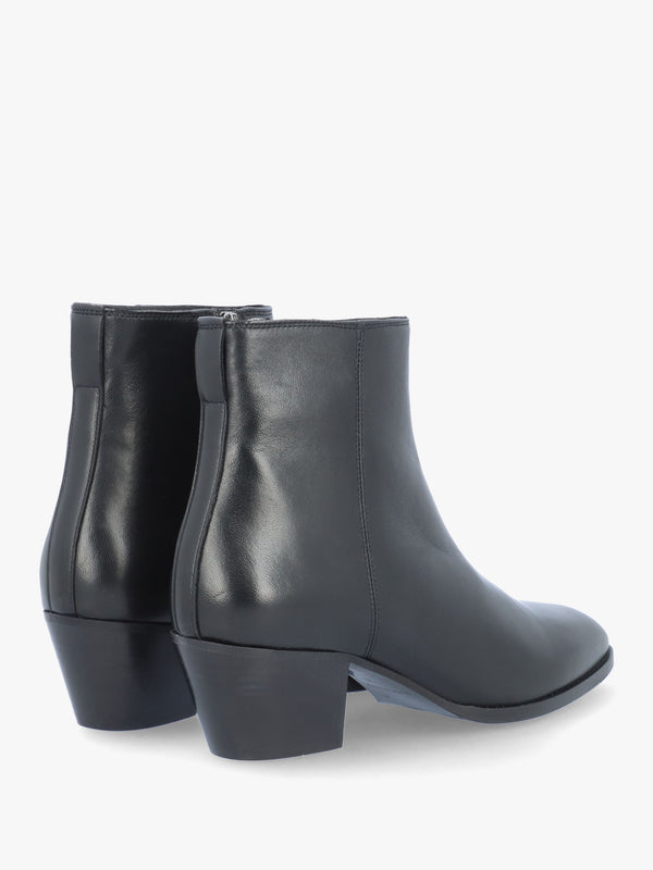 Maggie Black Leather Westen Stack Heel Ankle Boots