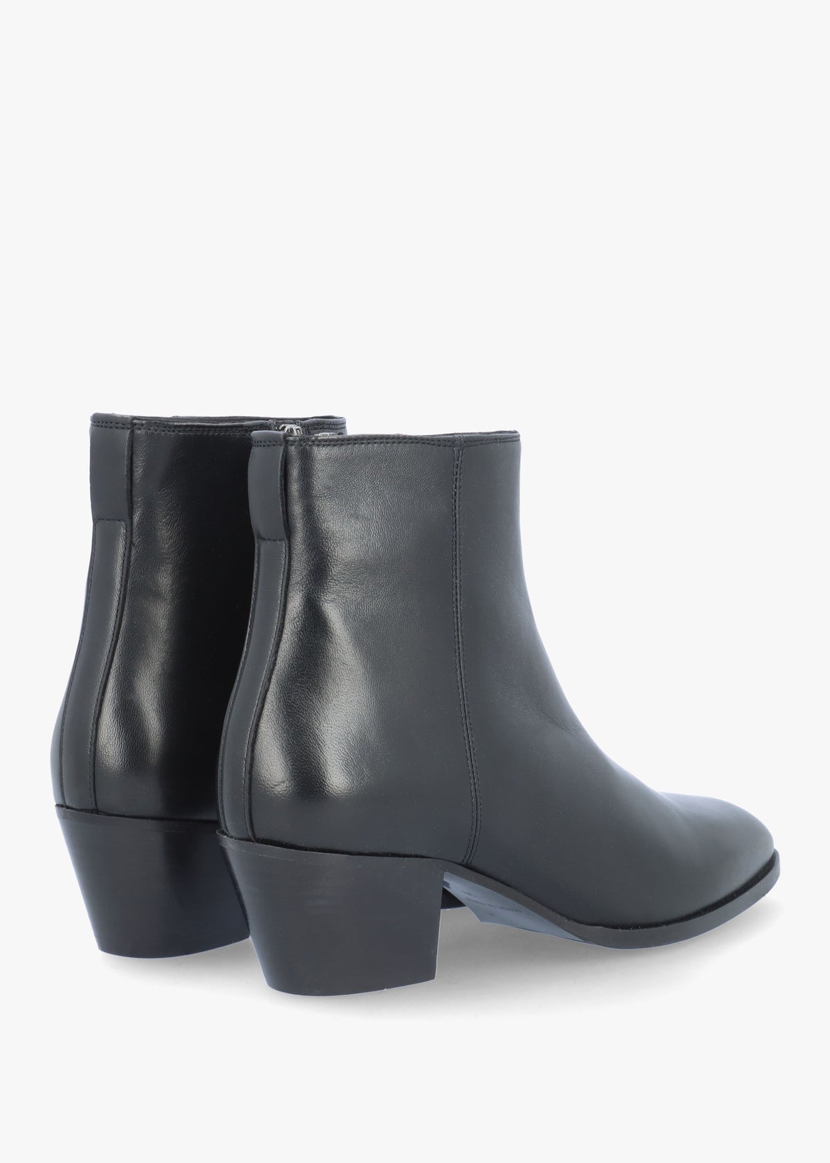 Maggie Black Leather Westen Stack Heel Ankle Boots