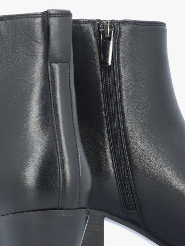 Maggie Black Leather Westen Stack Heel Ankle Boots