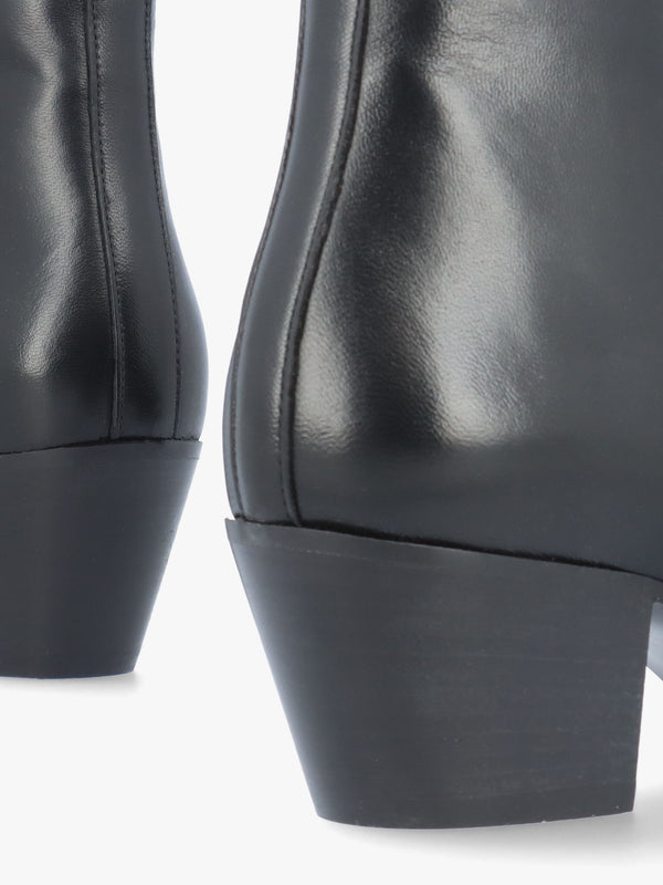 Maggie Black Leather Westen Stack Heel Ankle Boots