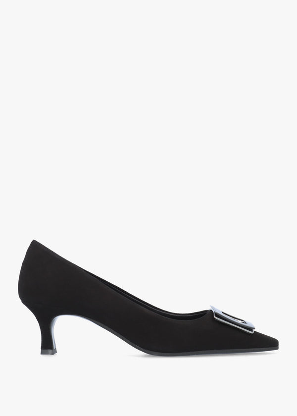 Amira Black Suede Kitten Heel Court Shoes