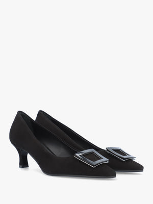 Amira Black Suede Kitten Heel Court Shoes