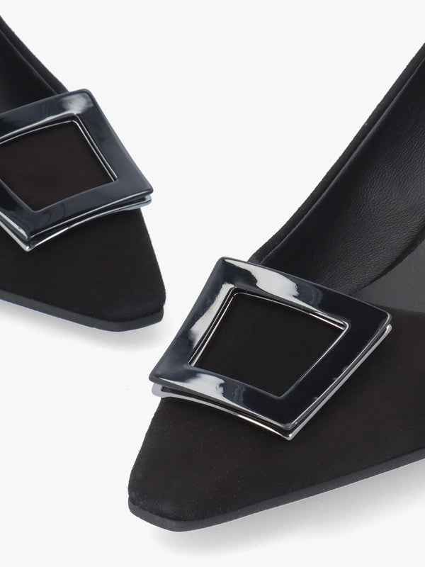 Amira Black Suede Kitten Heel Court Shoes