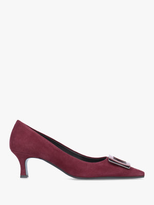 Amira Burgundy Suede Kitten Heel Court Shoes