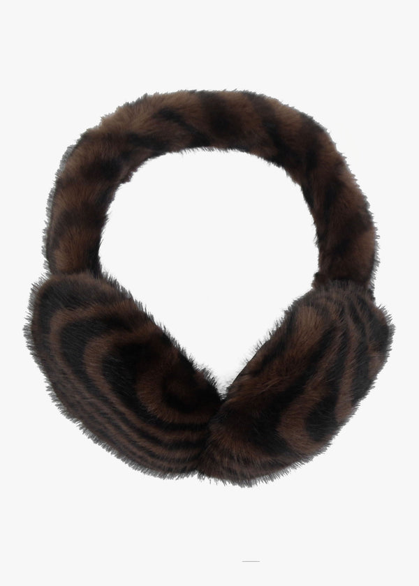 Furry Black & Brown Swirl Faux Fur Earmuffs
