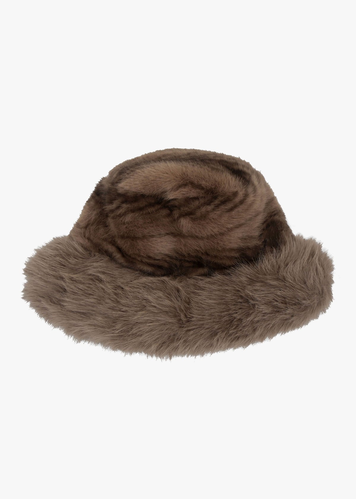 Furry Trim Brown Feather Stripe Faux Fur Bucket Hat