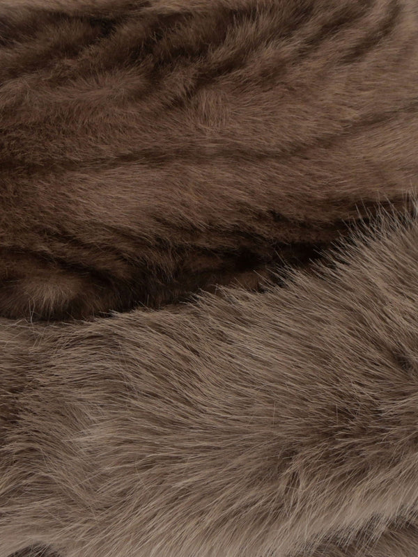 Furry Trim Brown Feather Stripe Faux Fur Bucket Hat