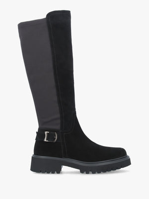 Poppy Black Suede Chunky Knee Boots