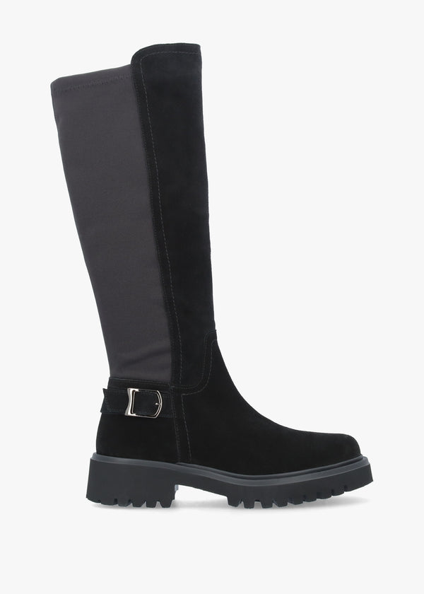 Poppy Black Suede Chunky Knee Boots