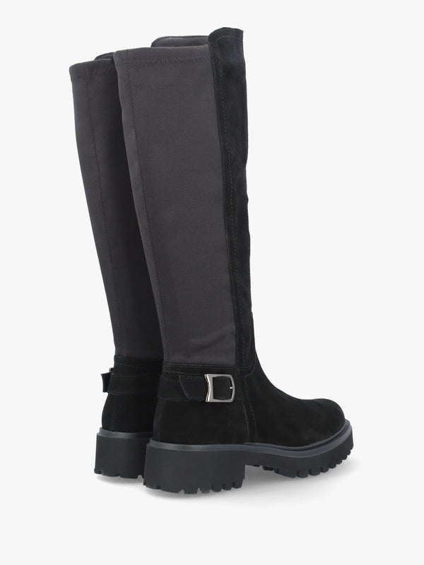 Poppy Black Suede Chunky Knee Boots