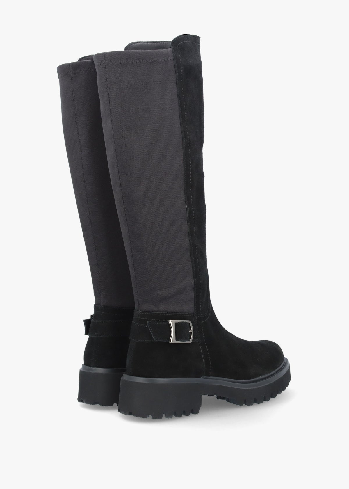 Poppy Black Suede Chunky Knee Boots