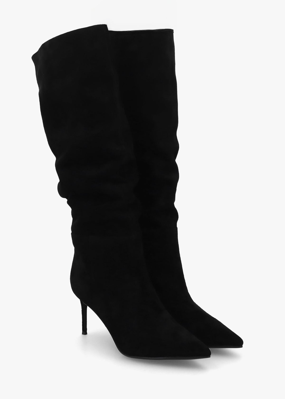 Suched Black Suede Heeled Knee Boots