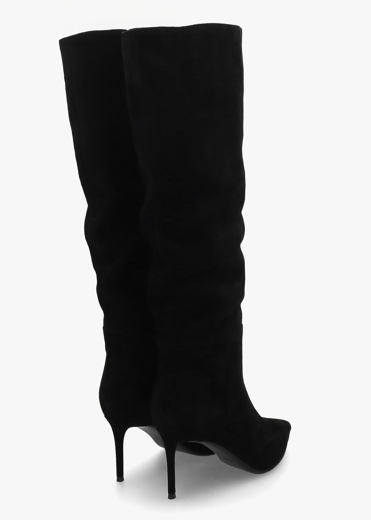 Suched Black Suede Heeled Knee Boots