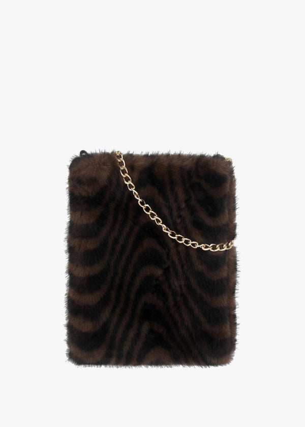 Furry Black & Brown Swirl Faux Fur Cross-Body Bag