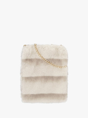 Furry Beige Shaded Stripe Faux Fur Cross-Body Bag