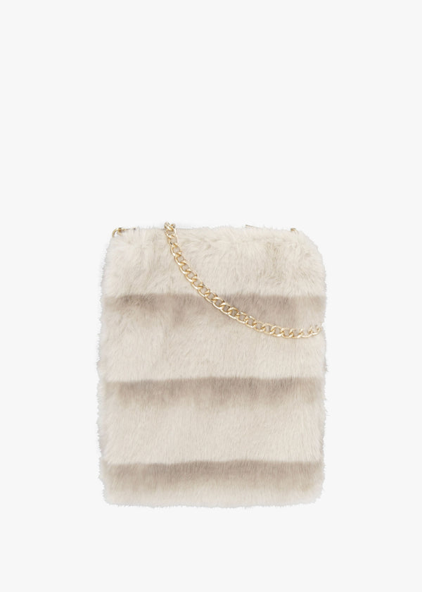 Furry Beige Shaded Stripe Faux Fur Cross-Body Bag
