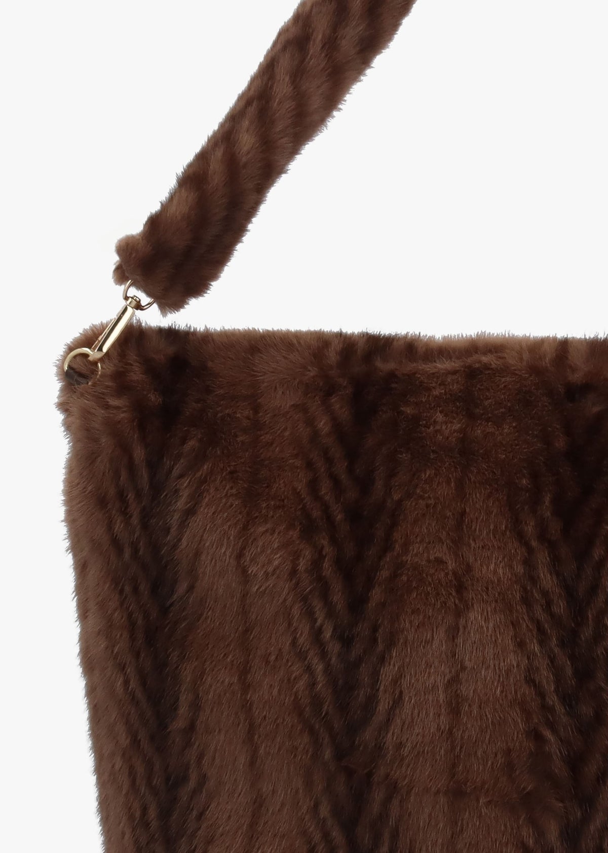 Large Furry Brown Feather Stripe Faux Fur Shoulder Bag