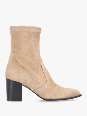 Kaky Beige Suede Block Heel Ankle Boots