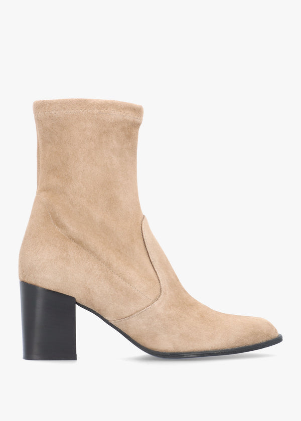 Kaky Beige Suede Block Heel Ankle Boots