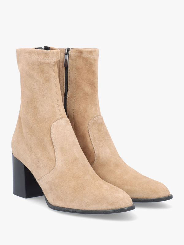 Kaky Beige Suede Block Heel Ankle Boots