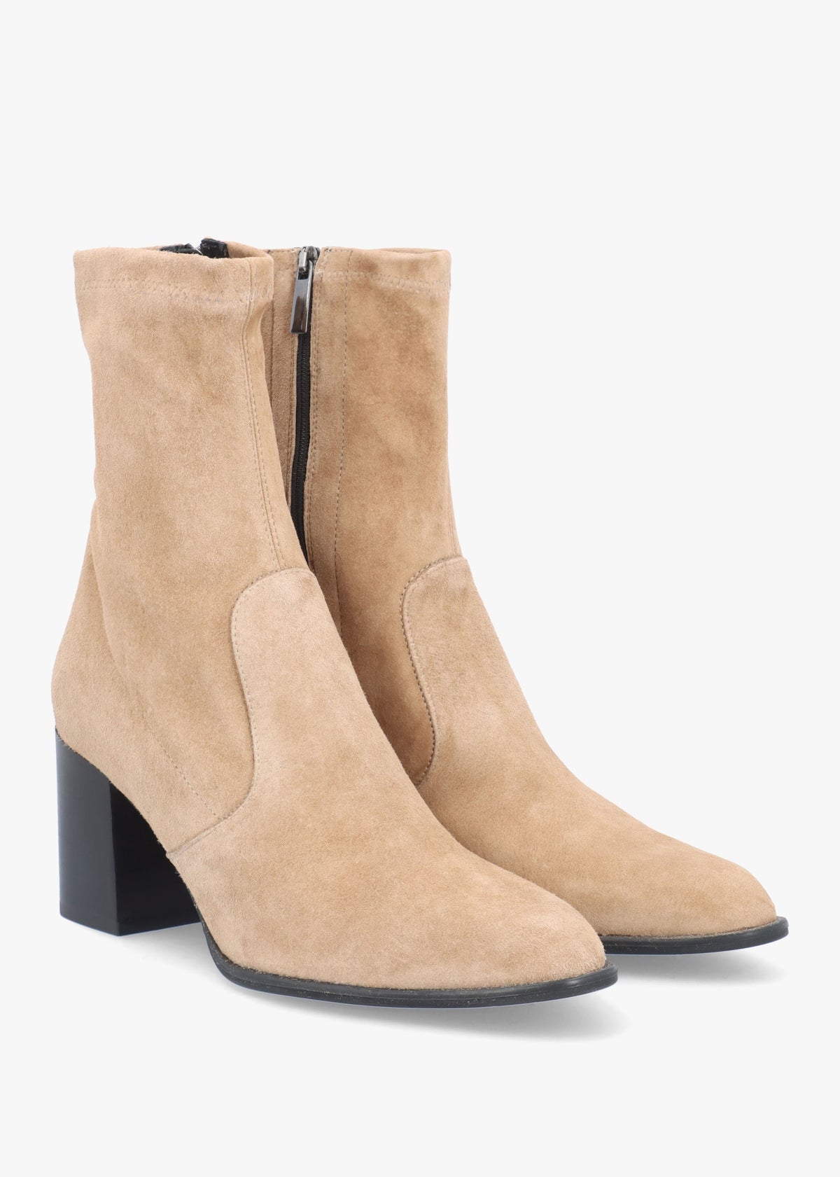 Kaky Beige Suede Block Heel Ankle Boots