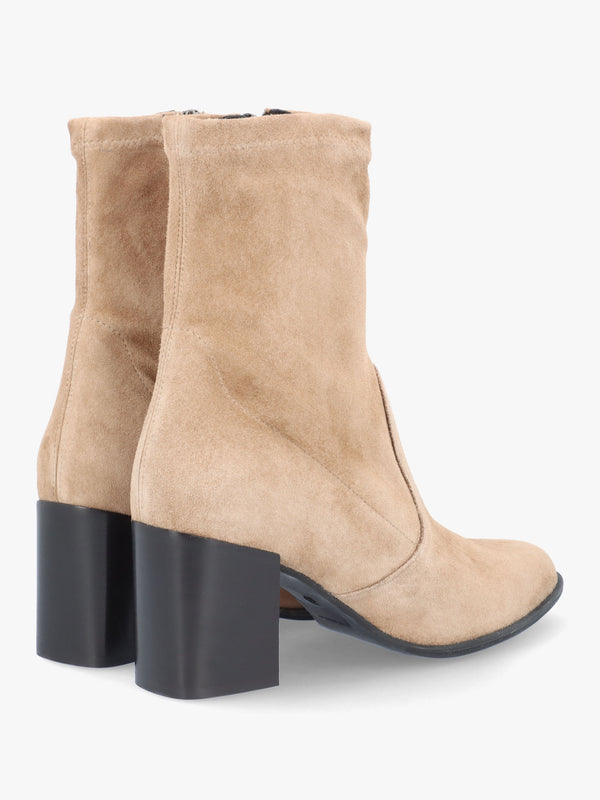 Kaky Beige Suede Block Heel Ankle Boots