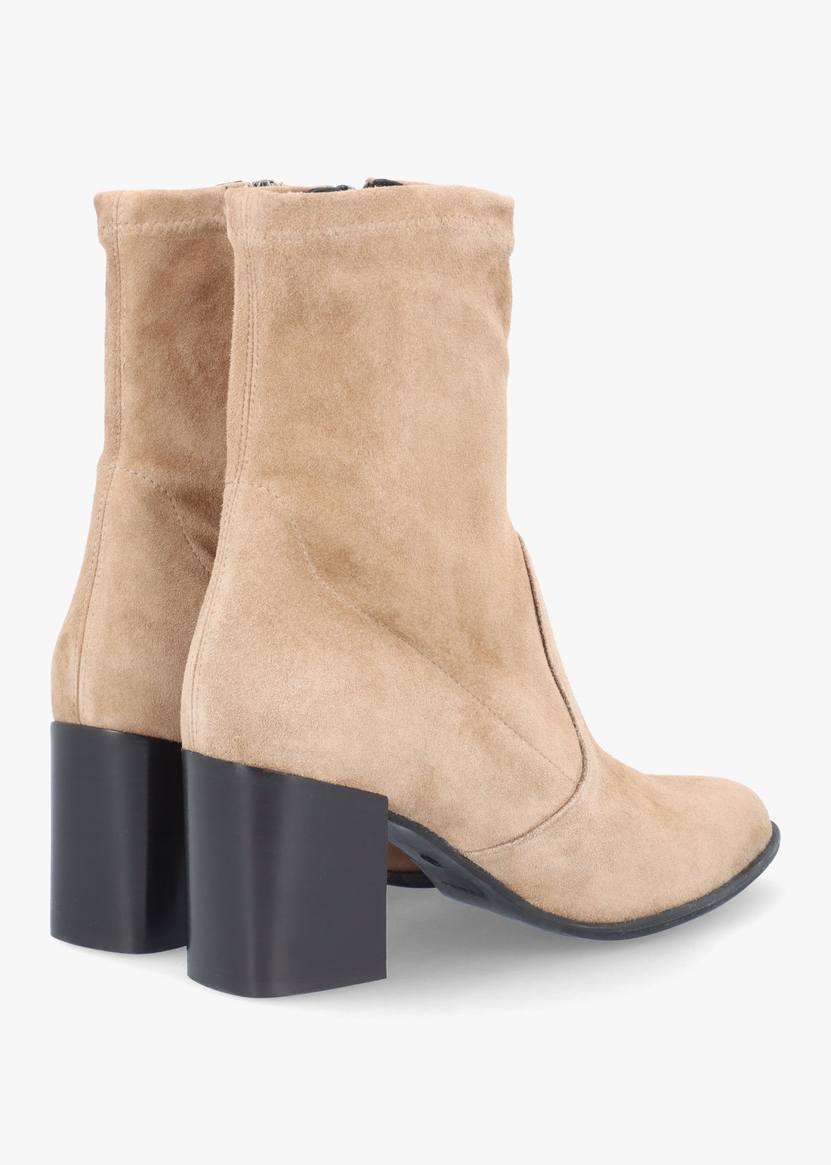 Kaky Beige Suede Block Heel Ankle Boots