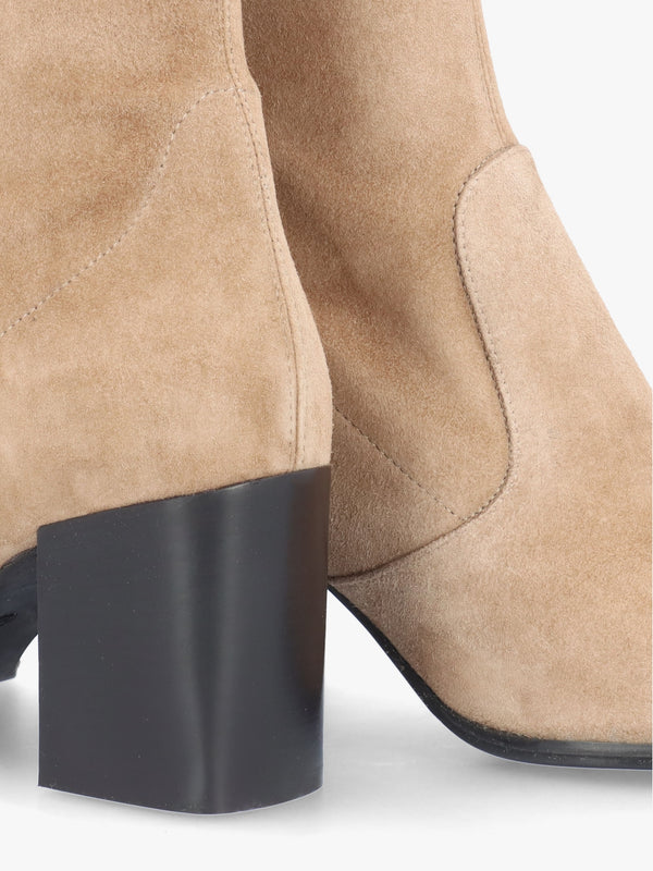 Kaky Beige Suede Block Heel Ankle Boots