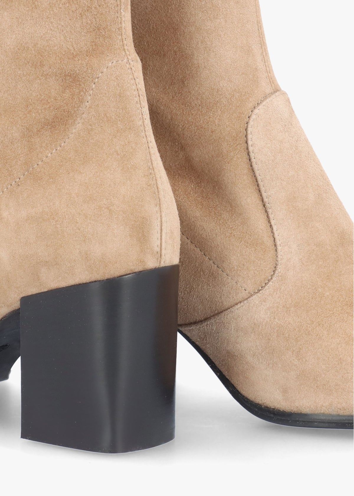 Kaky Beige Suede Block Heel Ankle Boots