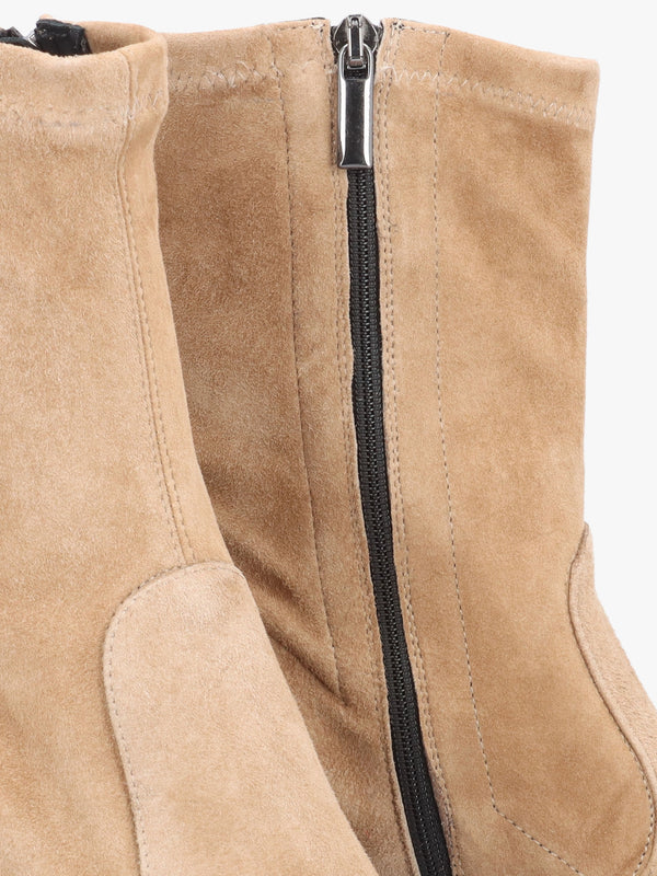 Kaky Beige Suede Block Heel Ankle Boots