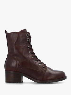 Bezzie Dark Brown Leather Block Heel Ankle Boots