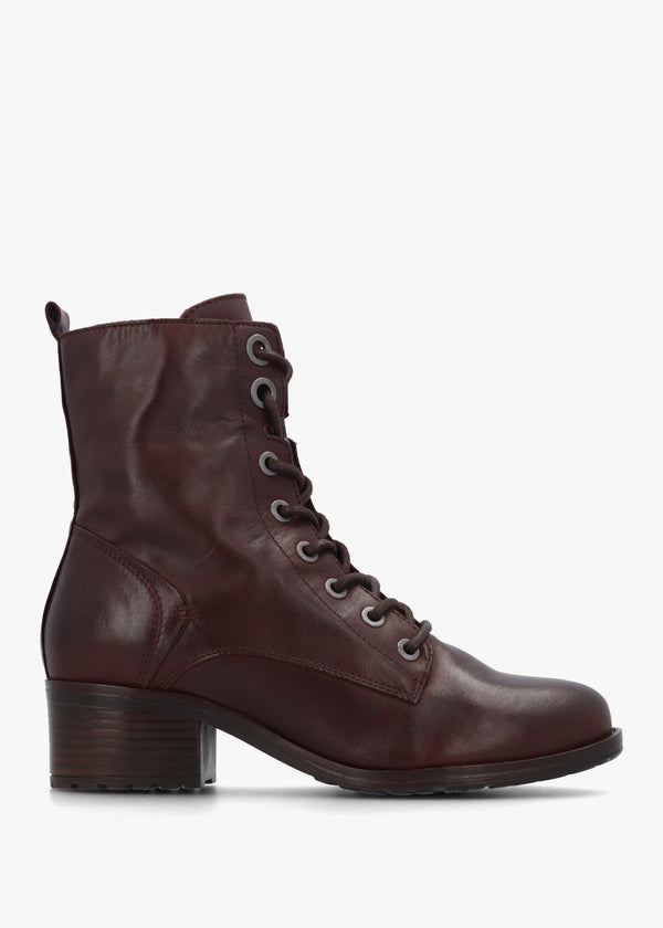 Bezzie Dark Brown Leather Block Heel Ankle Boots