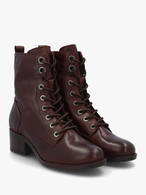 Bezzie Dark Brown Leather Block Heel Ankle Boots