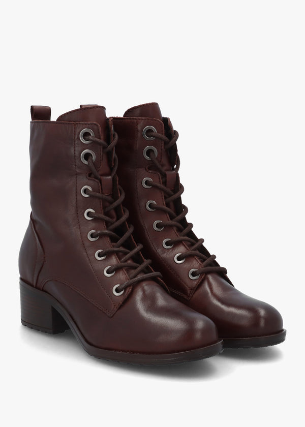 Bezzie Dark Brown Leather Block Heel Ankle Boots