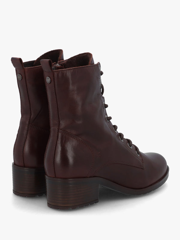 Bezzie Dark Brown Leather Block Heel Ankle Boots