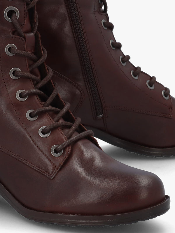 Bezzie Dark Brown Leather Block Heel Ankle Boots